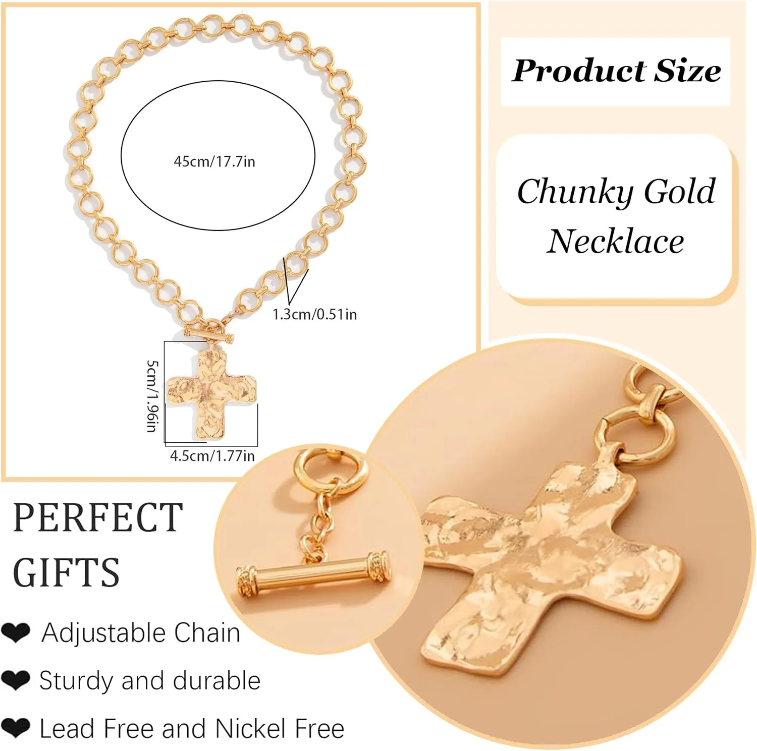 Chunky Gold Necklace Cross Statement Necklace for Women Layered Cross Pendant Necklaces Easter Basket Essentials Christian Gifts for Women