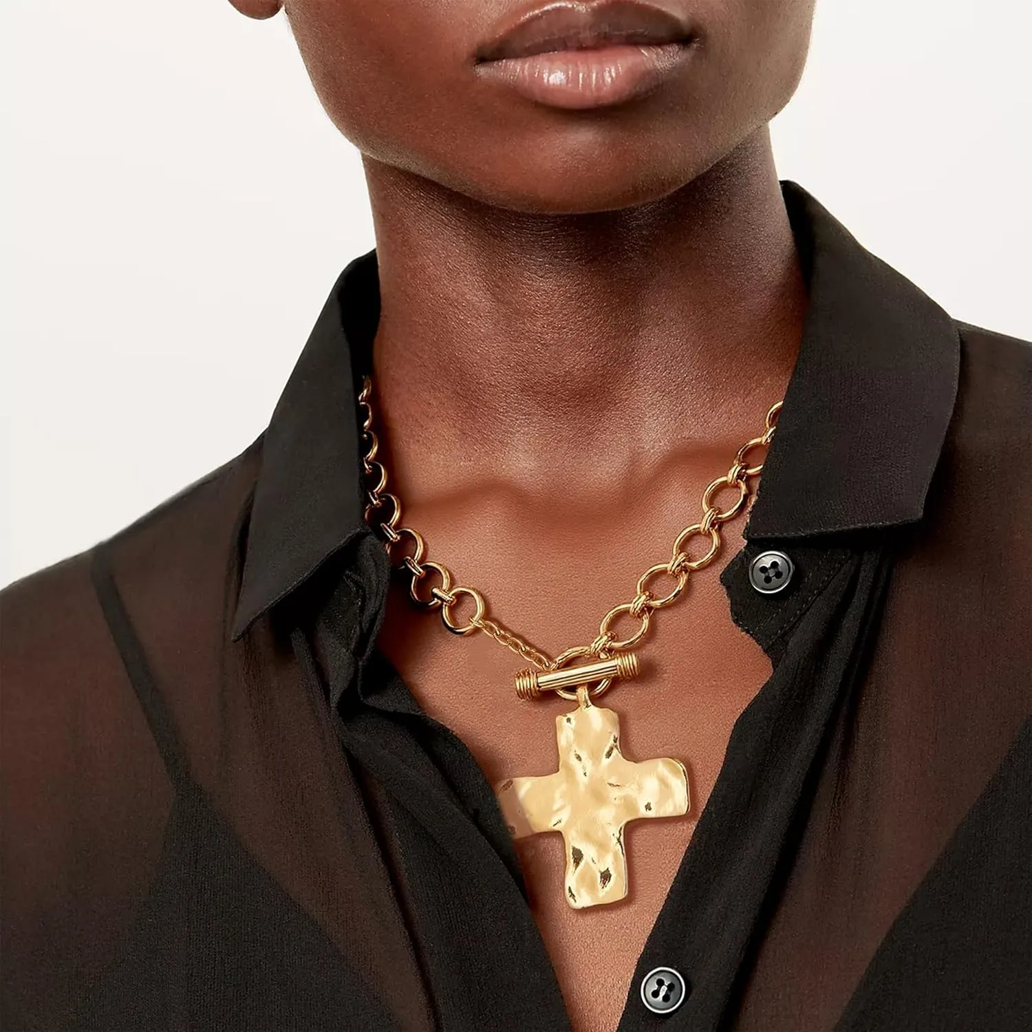 Chunky Gold Necklace Cross Statement Necklace for Women Layered Cross Pendant Necklaces Easter Basket Essentials Christian Gifts for Women