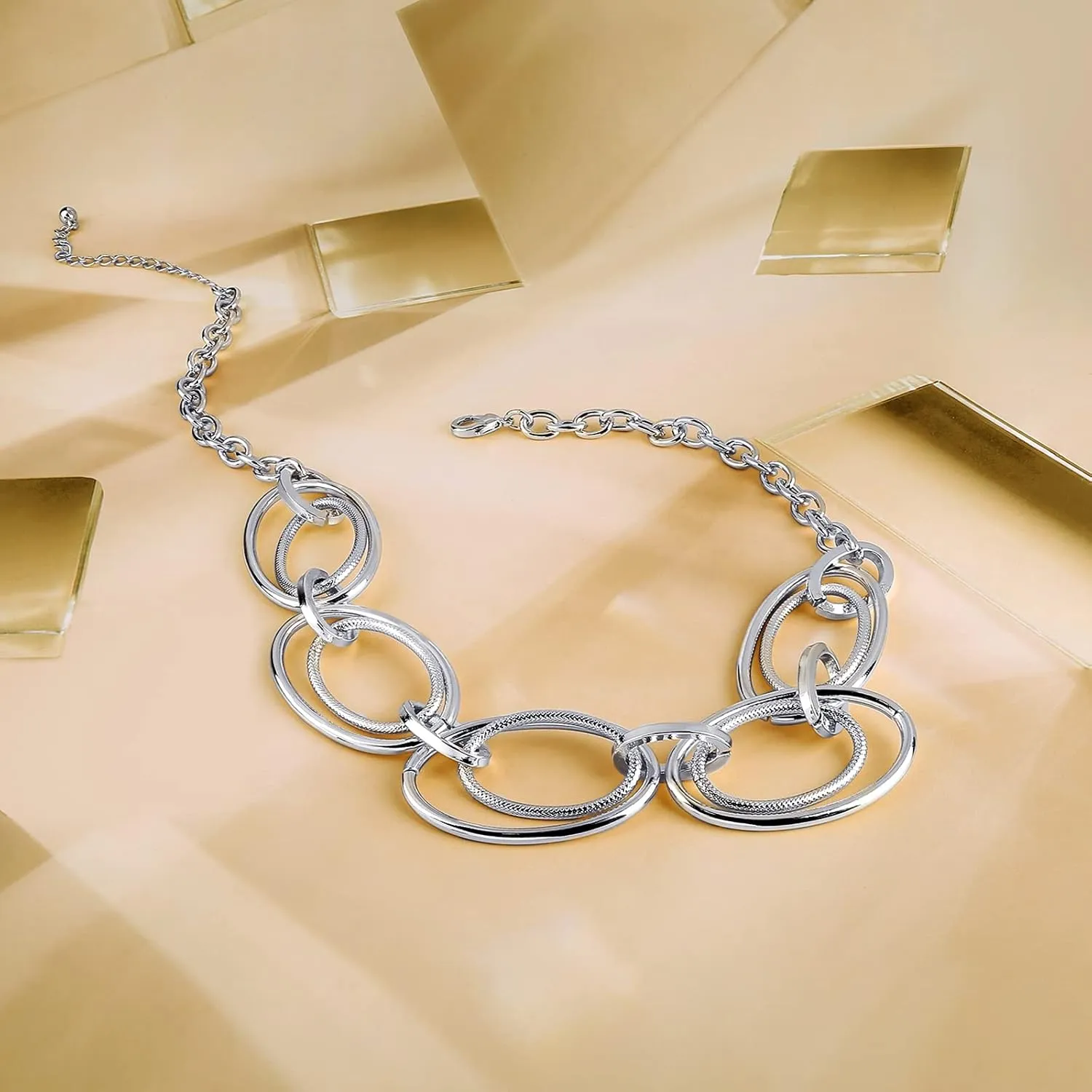 Chunky Gold Necklace for Women: 14k Gold Plated Loop Chain Link Statement Choker Necklace for Women - Chunky Fashion Pendant Jewelry
