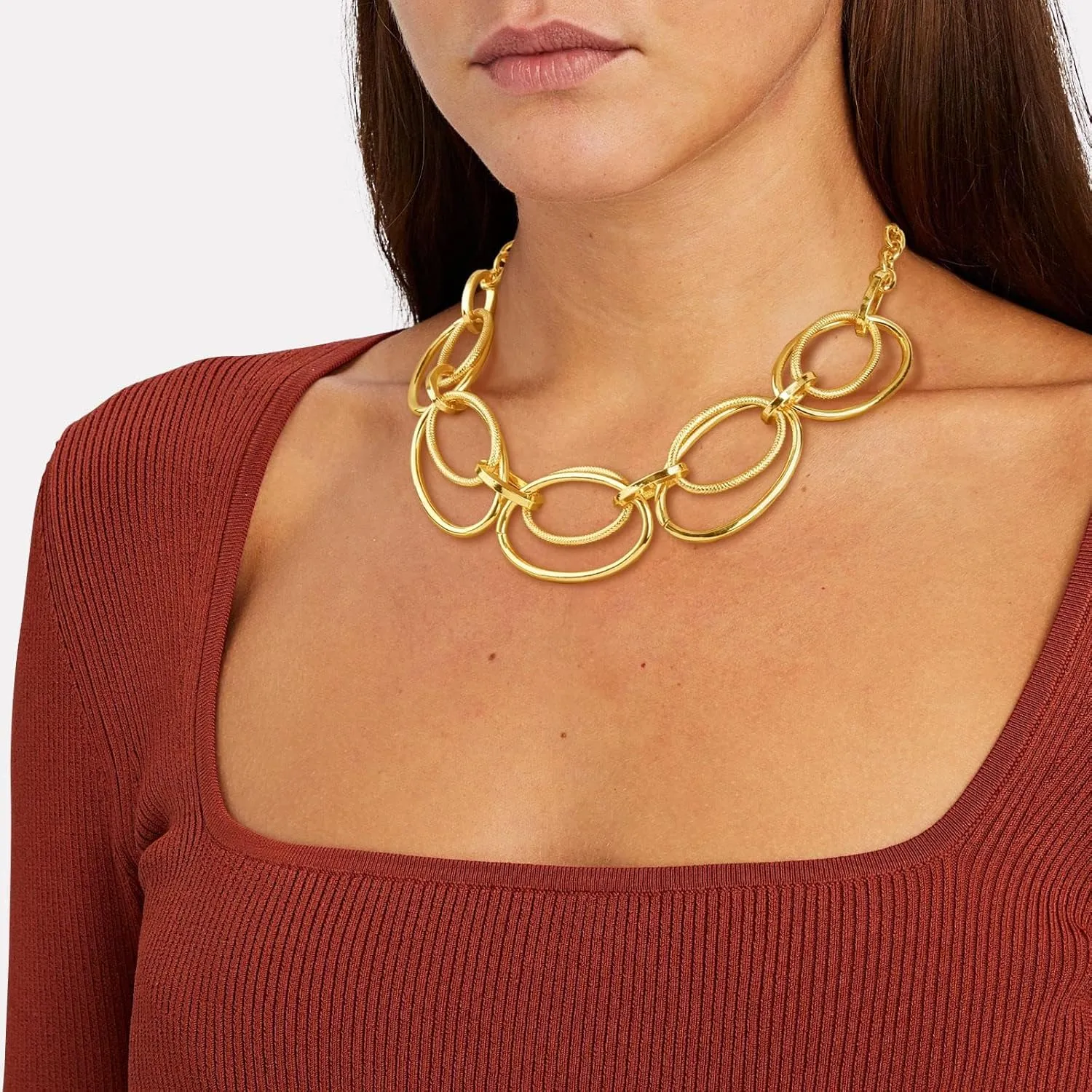 Chunky Gold Necklace for Women: 14k Gold Plated Loop Chain Link Statement Choker Necklace for Women - Chunky Fashion Pendant Jewelry
