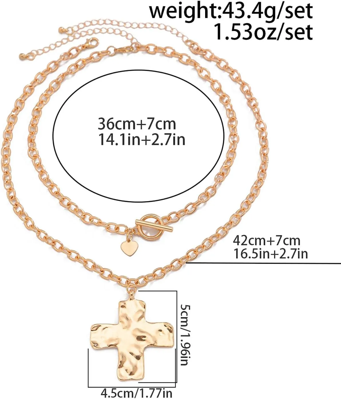 Chunky Gold Statement Cross Necklace for Women Layered Hammered Bold Cross Necklace Thick Chain Vintage Toggle Clasp Necklaces Jewelry Gifts for Women