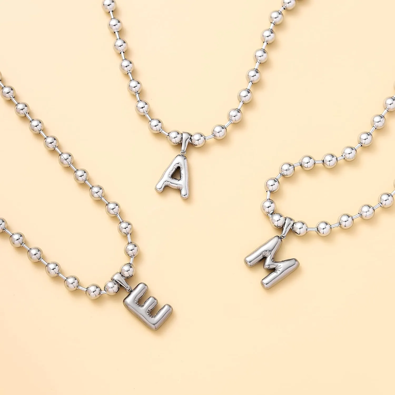 Chunky Initial Charm Necklaces for Women Dainty Ballon Letter Pendant Choker Beaded Statement Necklace for Men Unisex Personalized Jewelry Gift