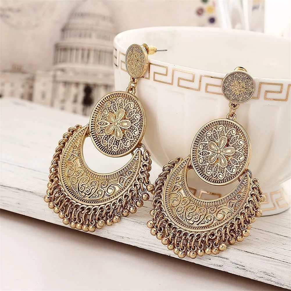CHUNYANAN Bohemian Ethnic Retro Style Gold Tassel Dangle Drop Earrings For Women personalized Mexico Gypsy Dangle Earrings Jewelry