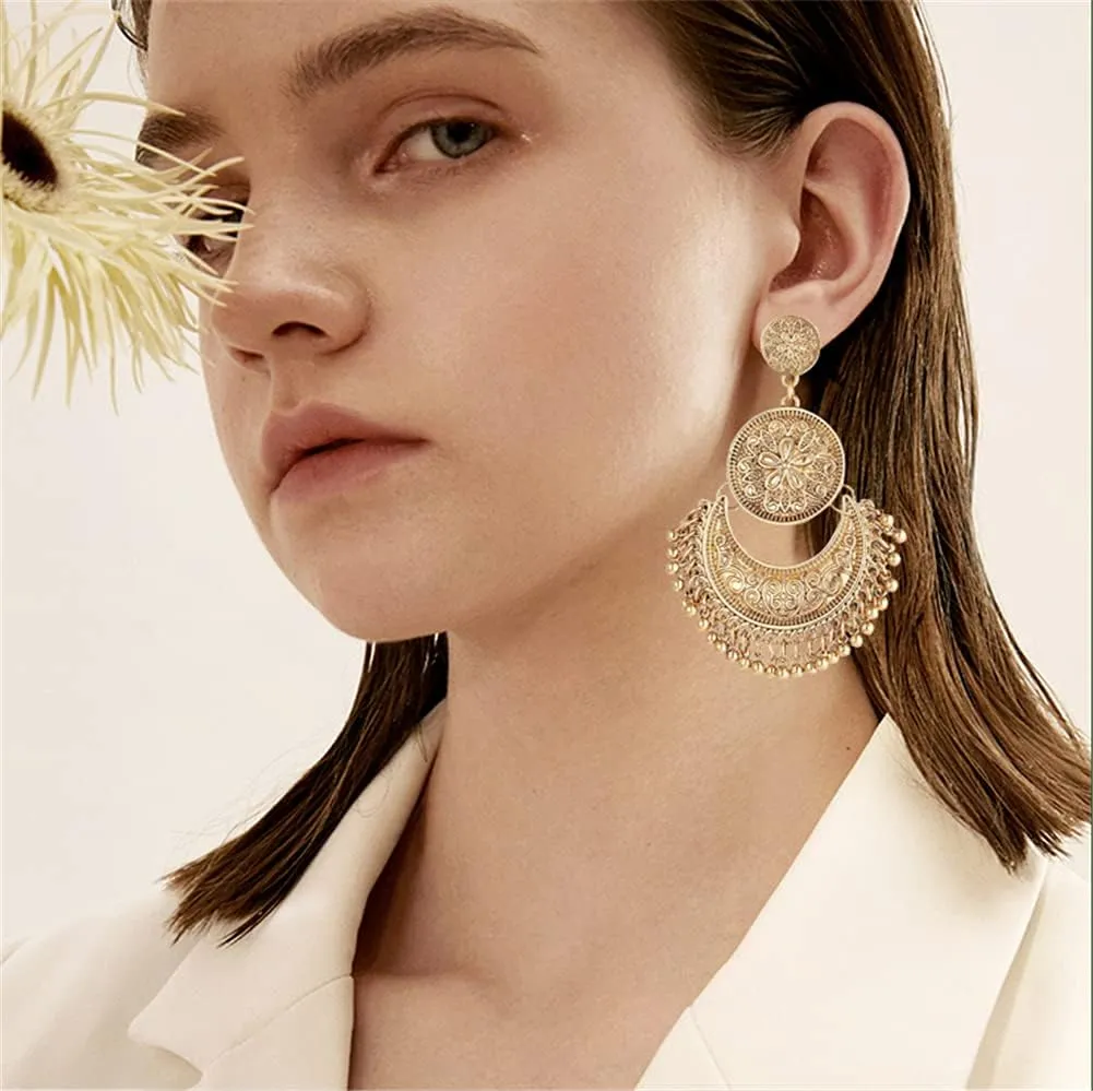 CHUNYANAN Bohemian Ethnic Retro Style Gold Tassel Dangle Drop Earrings For Women personalized Mexico Gypsy Dangle Earrings Jewelry