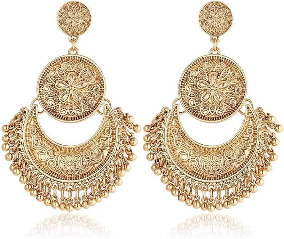 CHUNYANAN Bohemian Ethnic Retro Style Gold Tassel Dangle Drop Earrings For Women personalized Mexico Gypsy Dangle Earrings Jewelry