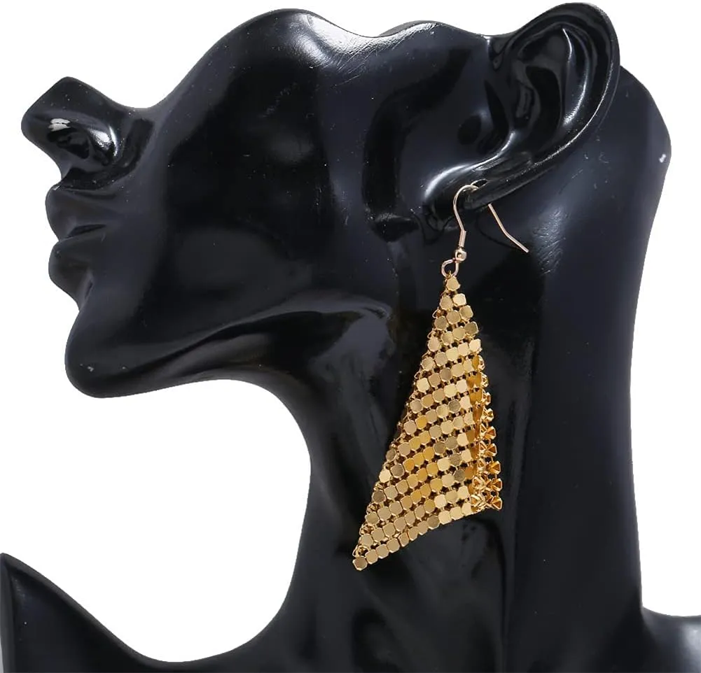 CHUNYANAN Metal Mesh Grid Sequins Gold Tassel Long Drop Dangle Earrings for Women Fashion Charm Tassel Earrings Jewelry Gift