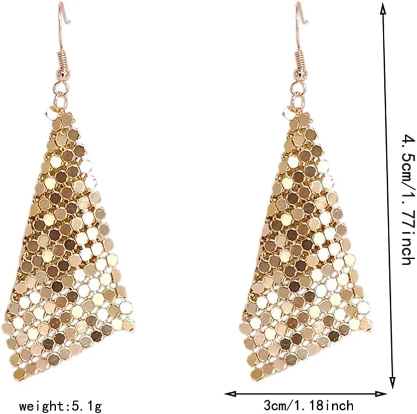 CHUNYANAN Metal Mesh Grid Sequins Gold Tassel Long Drop Dangle Earrings for Women Fashion Charm Tassel Earrings Jewelry Gift