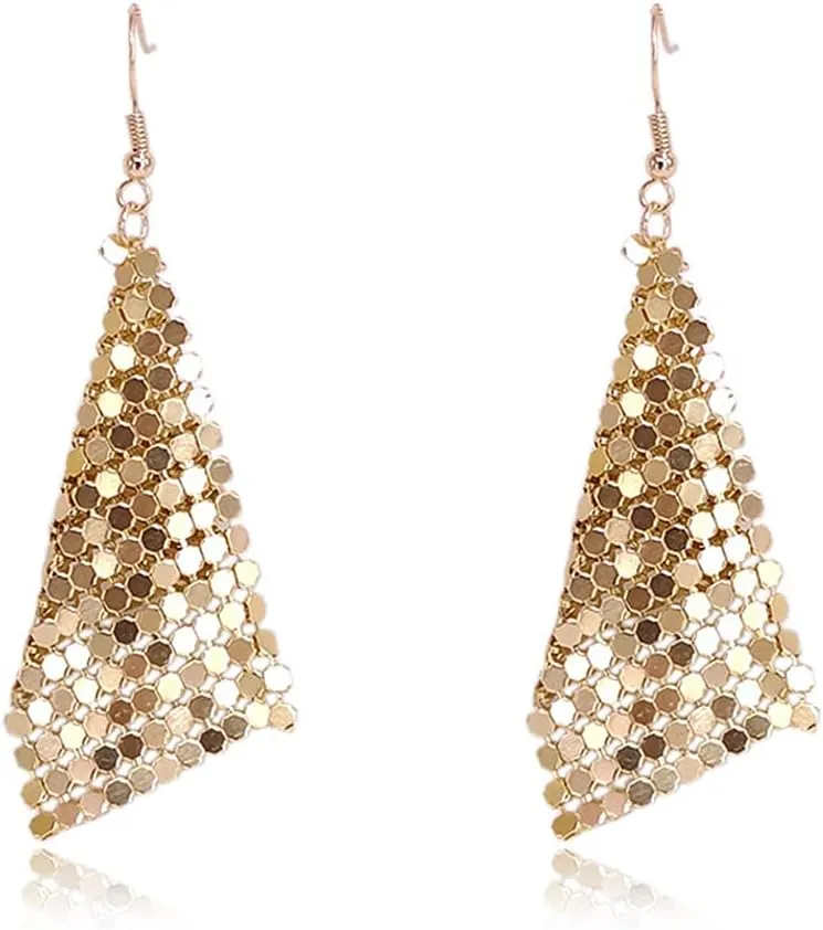 CHUNYANAN Metal Mesh Grid Sequins Gold Tassel Long Drop Dangle Earrings for Women Fashion Charm Tassel Earrings Jewelry Gift