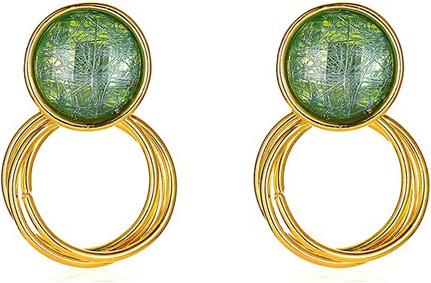 coadipress Green Round Stud Earrings for Women Fashion Gold Plated 925 Sterling Silver Dipped Circle Dangle Drop Geometric Brushed Statement Earrings