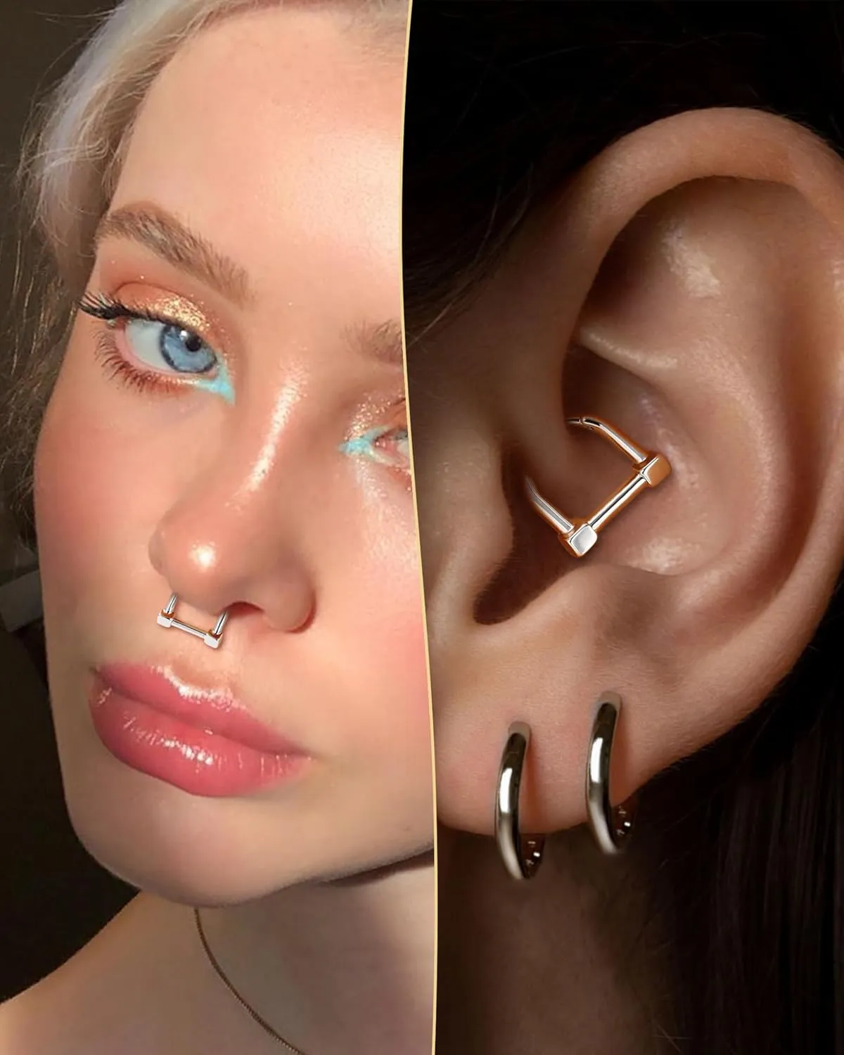 COCHARM Hinged Latch Septum Rings 16G Septum Nose Rings Stainless Steel Daith Rook Earrings for Women Men Daith Rook Piercing Jewelry