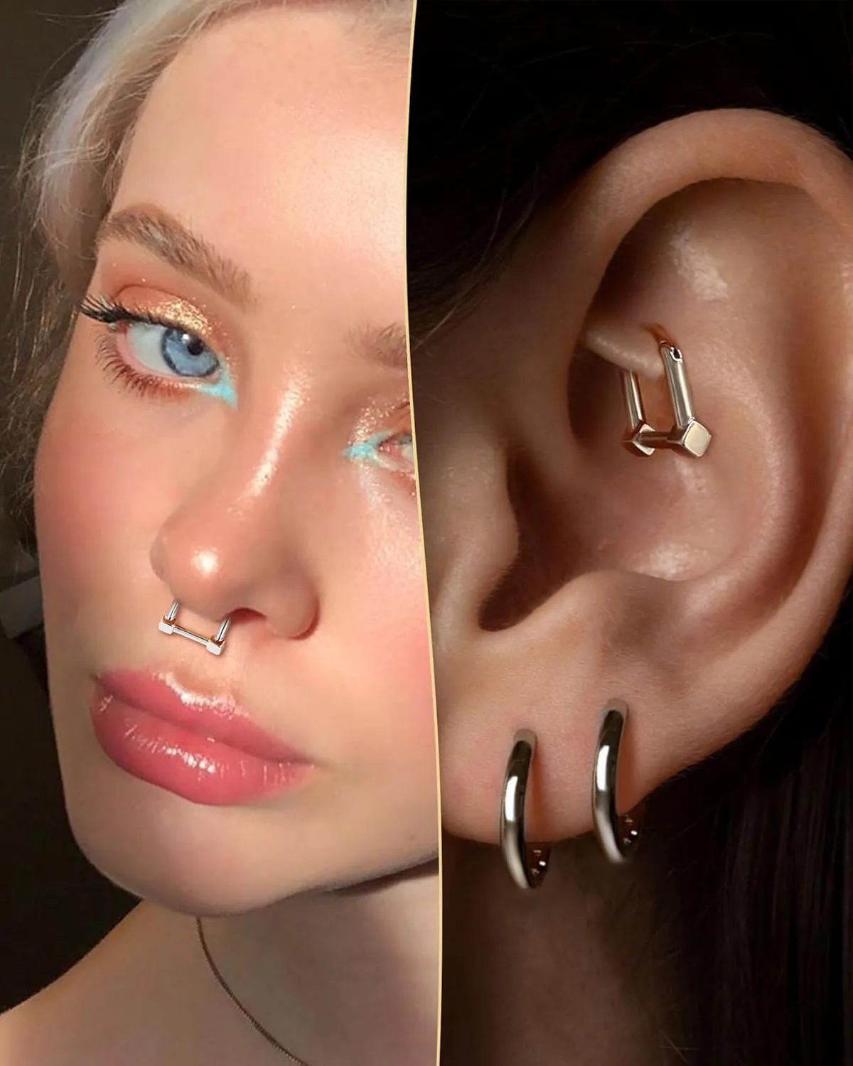 COCHARM Hinged Latch Septum Rings 16G Septum Nose Rings Stainless Steel Daith Rook Earrings for Women Men Daith Rook Piercing Jewelry