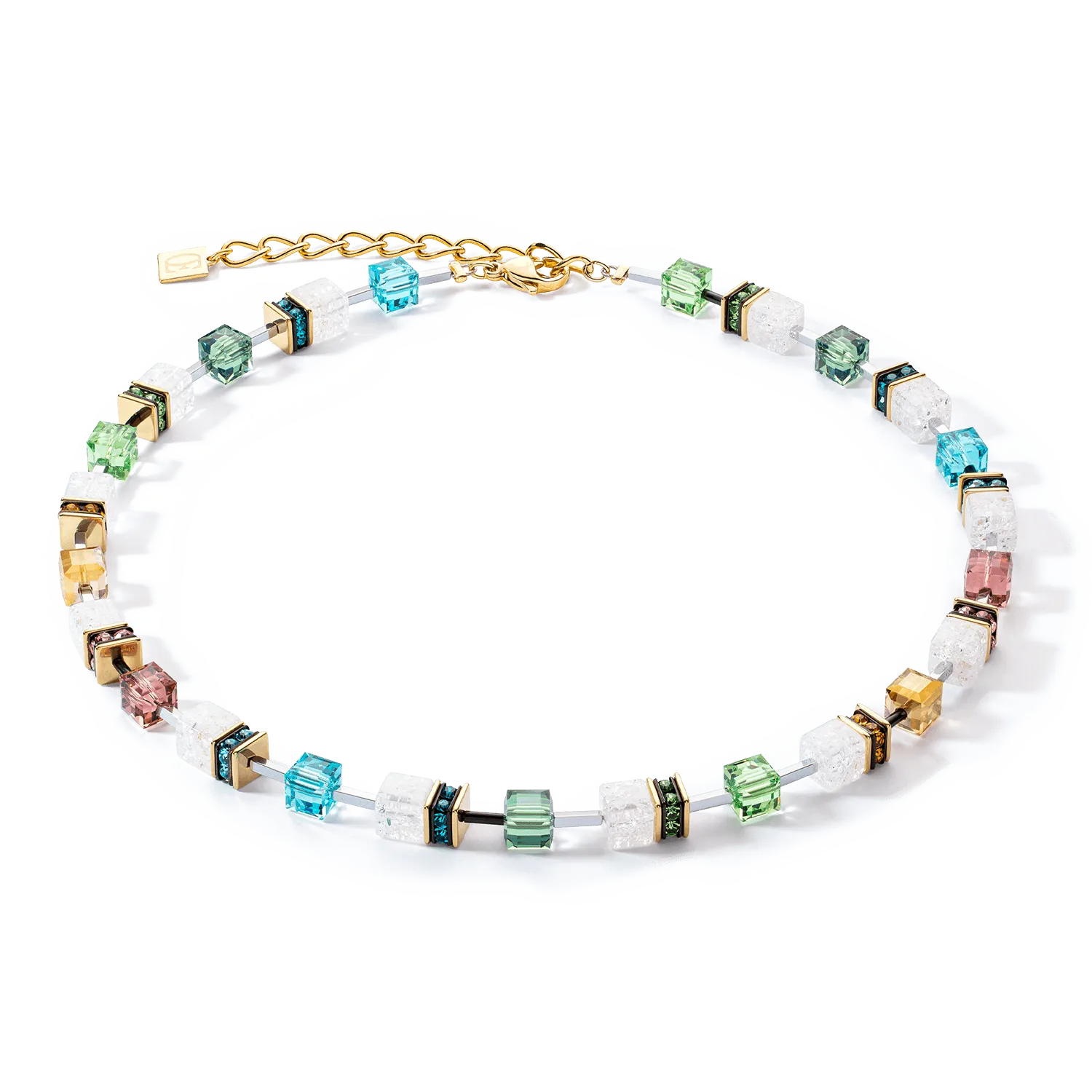 Coeur De Lion GeoCUBE® Iconic Statement Gold Multicolour Necklace