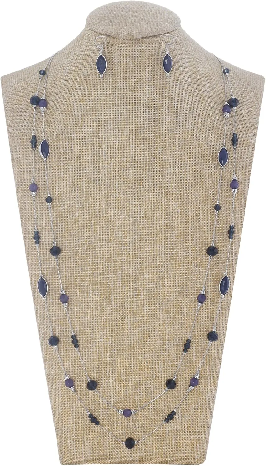 Coiris 2 Layer Illusion Wire Beaded long Collar Statement Necklace with Earrings Long Necklace for Women