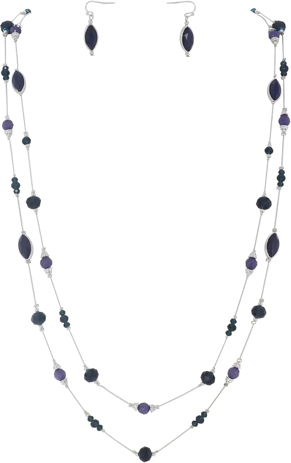Coiris 2 Layer Illusion Wire Beaded long Collar Statement Necklace with Earrings Long Necklace for Women