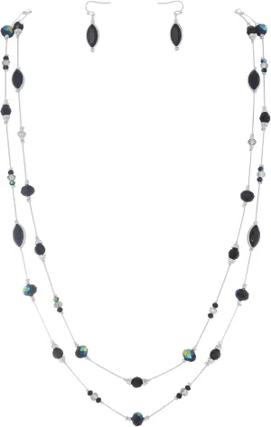 Coiris 2 Layer Illusion Wire Beaded long Collar Statement Necklace with Earrings Long Necklace for Women