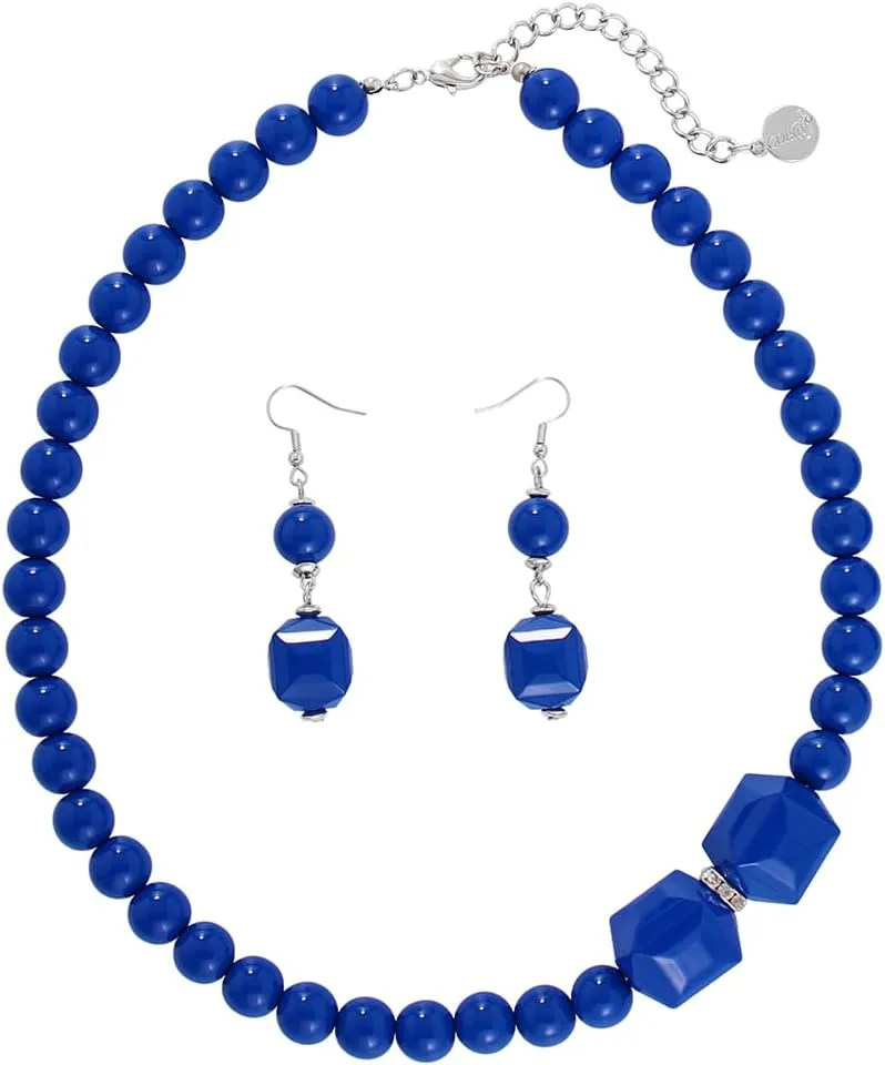 Coiris Chunky Acrylic Beads Strand Necklaces Set,Statement Geometric Beads Necklace Earrings,Acrylic African Beaded Necklace for Accessory Jewelry