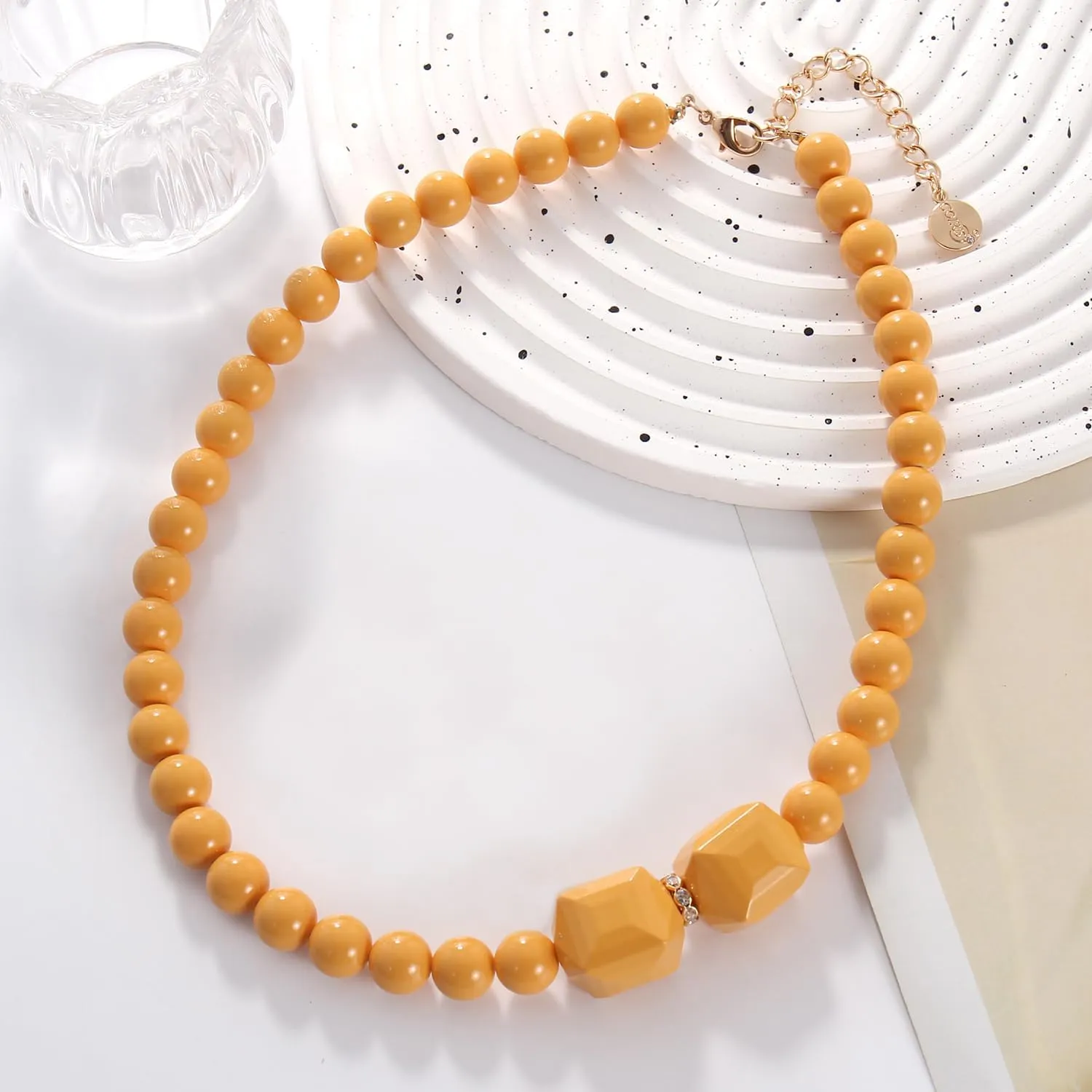 Coiris Chunky Acrylic Beads Strand Necklaces Set,Statement Geometric Beads Necklace Earrings,Acrylic African Beaded Necklace for Accessory Jewelry