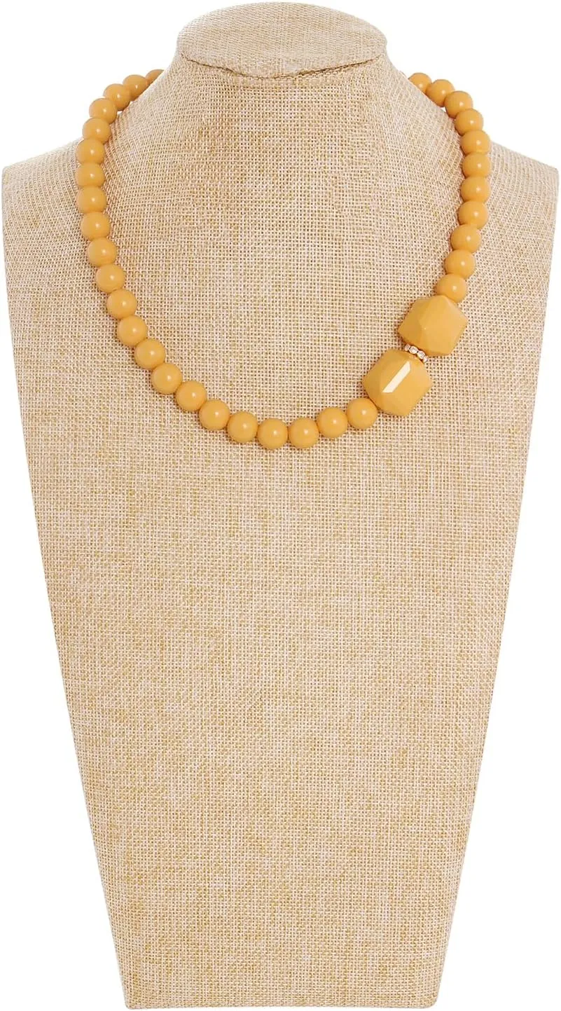 Coiris Chunky Acrylic Beads Strand Necklaces Set,Statement Geometric Beads Necklace Earrings,Acrylic African Beaded Necklace for Accessory Jewelry