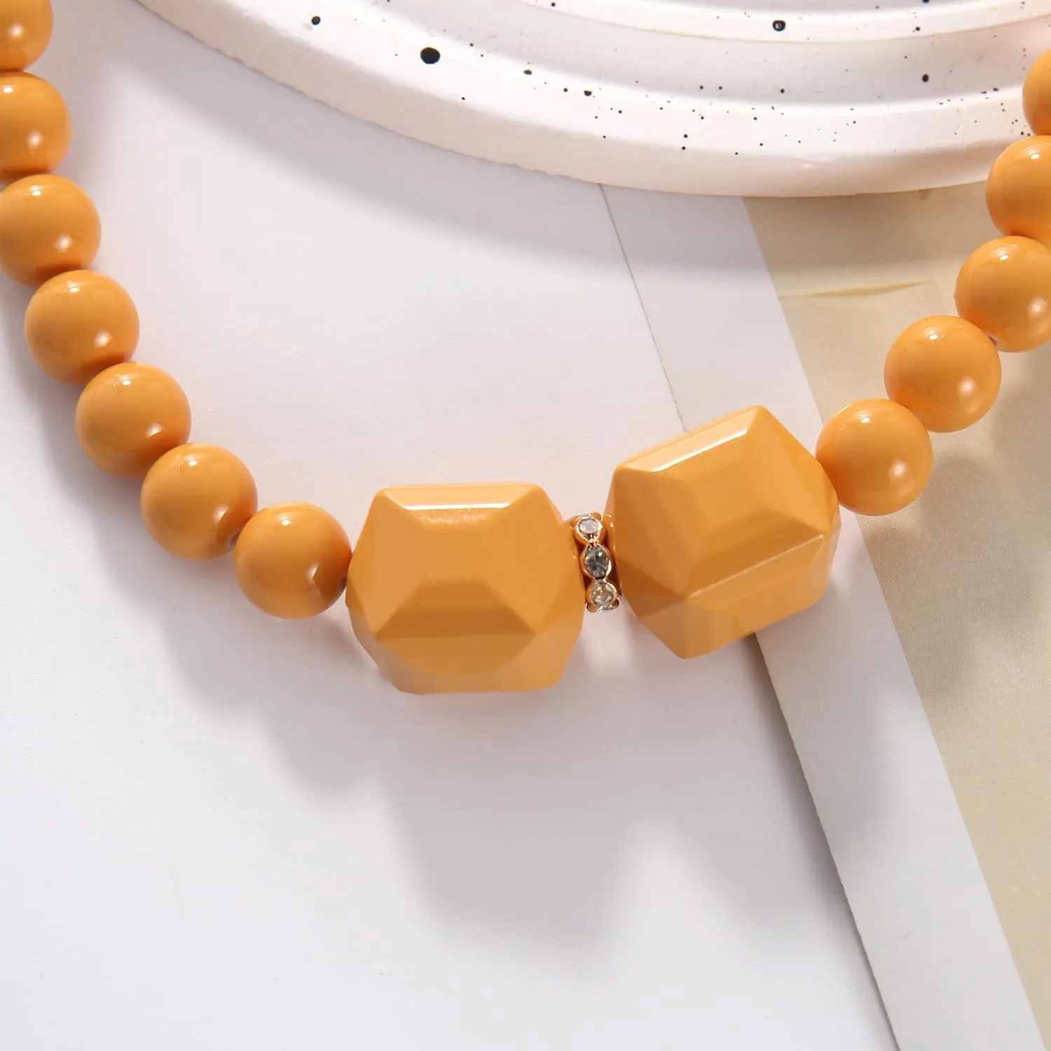 Coiris Chunky Acrylic Beads Strand Necklaces Set,Statement Geometric Beads Necklace Earrings,Acrylic African Beaded Necklace for Accessory Jewelry