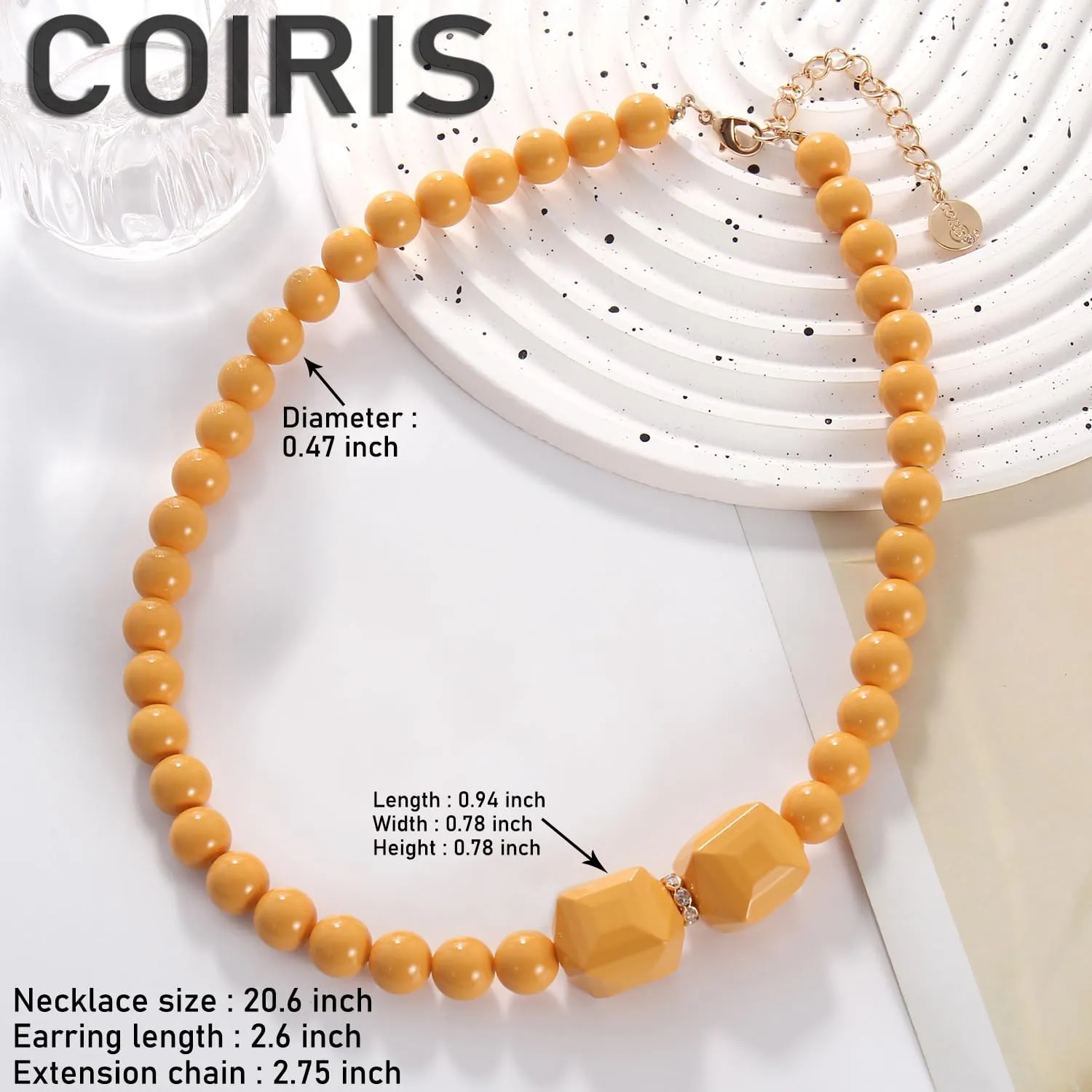 Coiris Chunky Acrylic Beads Strand Necklaces Set,Statement Geometric Beads Necklace Earrings,Acrylic African Beaded Necklace for Accessory Jewelry