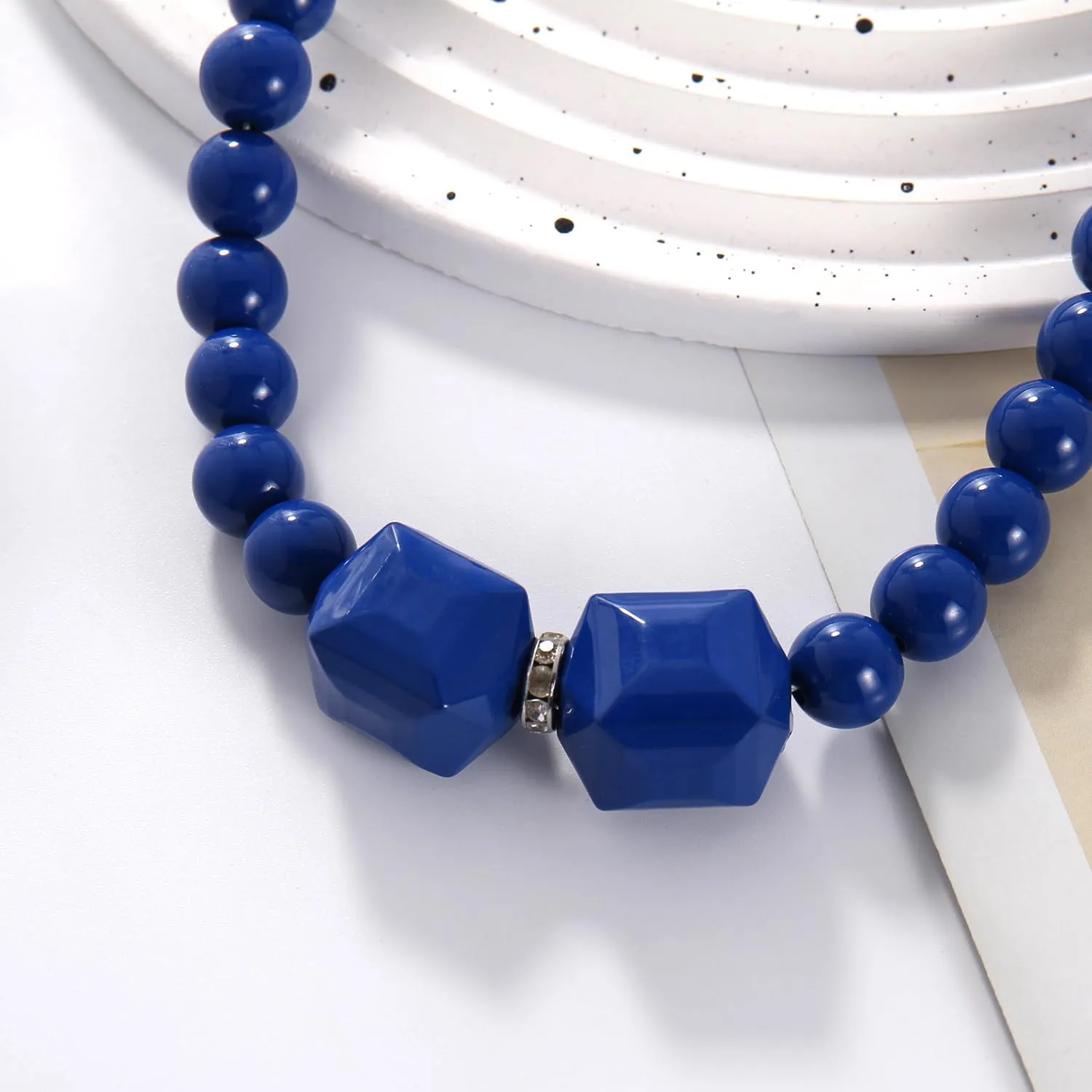 Coiris Chunky Acrylic Beads Strand Necklaces Set,Statement Geometric Beads Necklace Earrings,Acrylic African Beaded Necklace for Accessory Jewelry