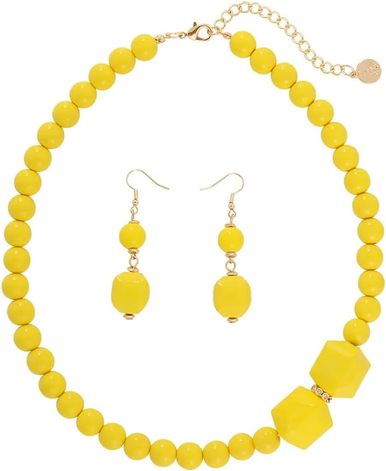 Coiris Chunky Acrylic Beads Strand Necklaces Set,Statement Geometric Beads Necklace Earrings,Acrylic African Beaded Necklace for Accessory Jewelry