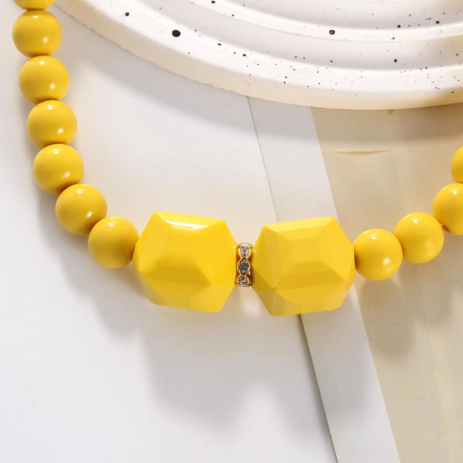 Coiris Chunky Acrylic Beads Strand Necklaces Set,Statement Geometric Beads Necklace Earrings,Acrylic African Beaded Necklace for Accessory Jewelry