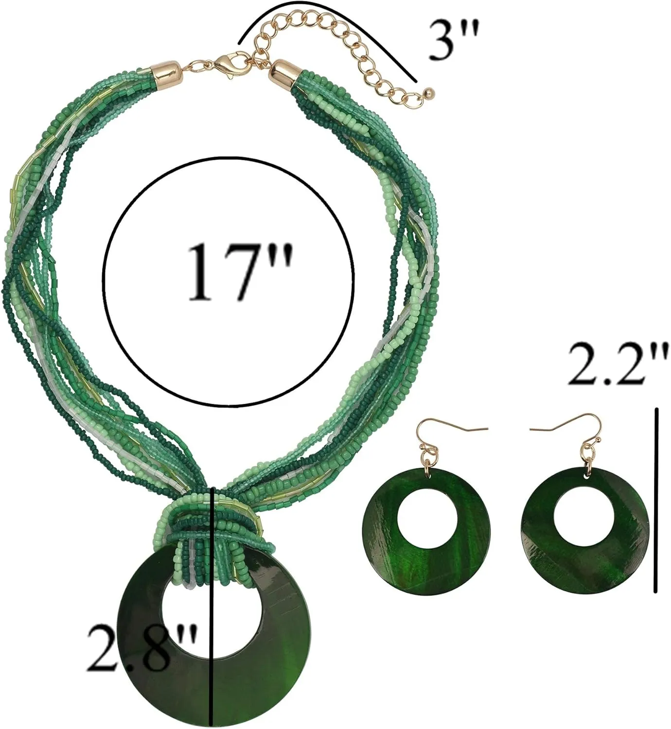 Coiris Multi Strand Statement Colorful Beaded Necklace with Big Circle Shell Pendant for Women