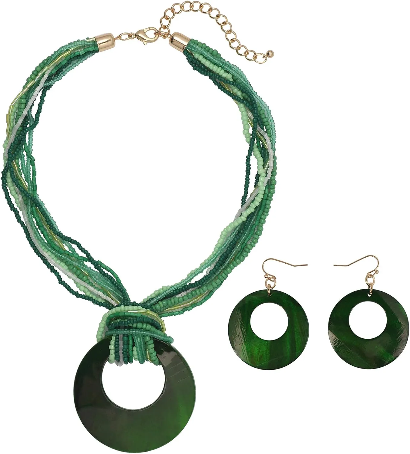 Coiris Multi Strand Statement Colorful Beaded Necklace with Big Circle Shell Pendant for Women