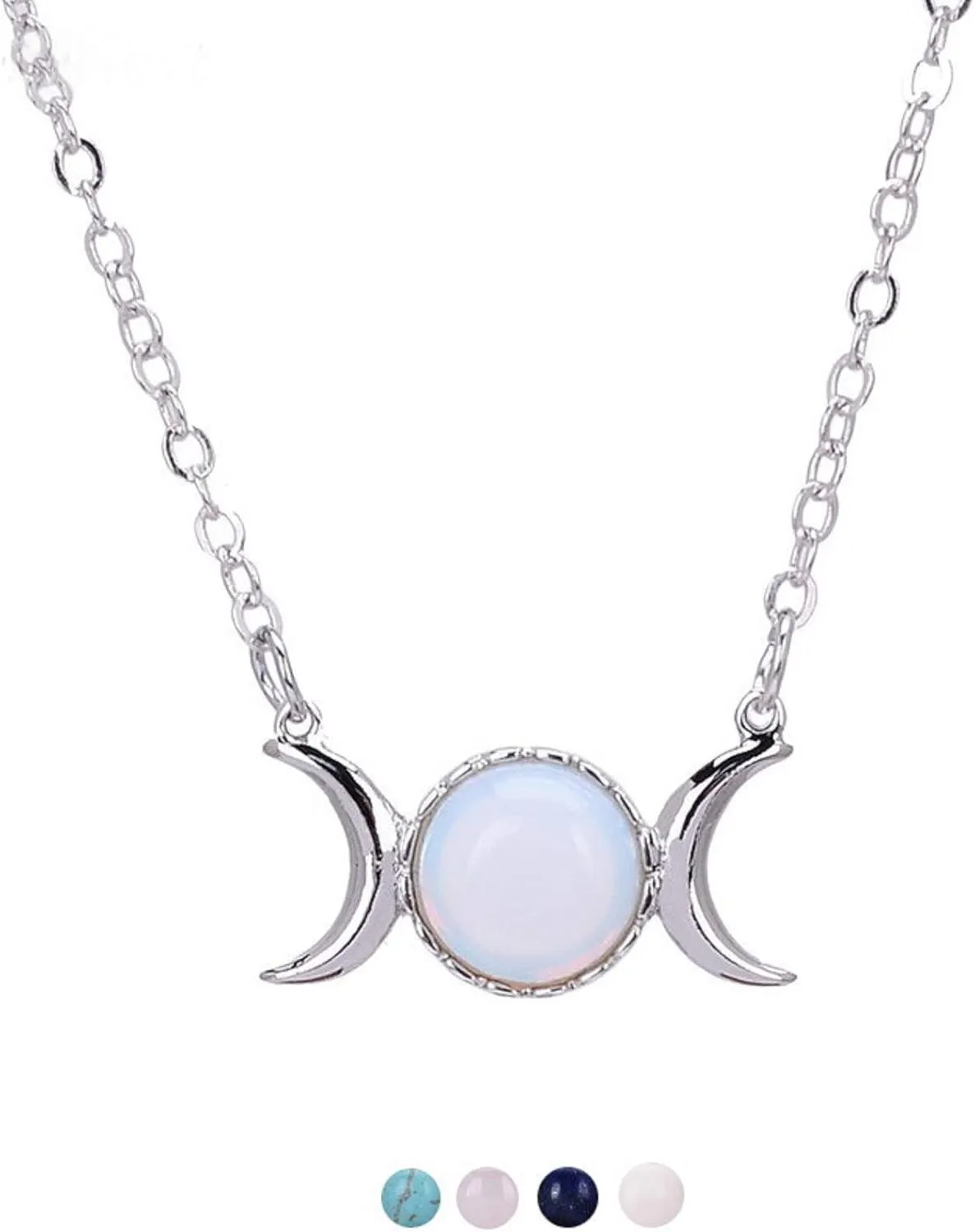 COLORFUL BLING Opal Triple Goddess Moon Symbol Pendant Necklace Healing Crystal Natural Stone Sailor Moon Crescent Pendant For Women