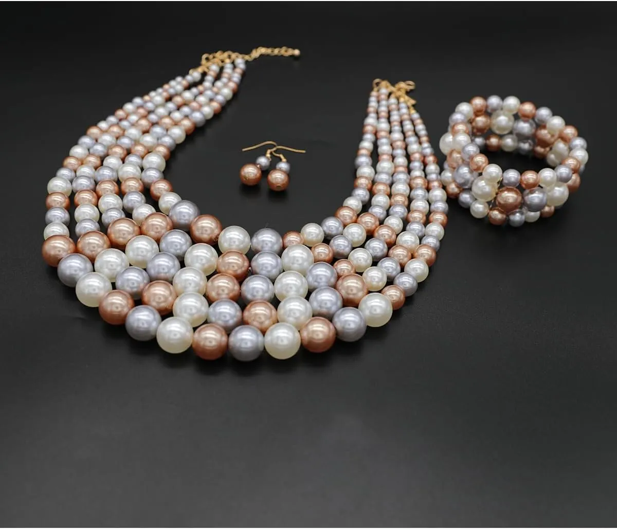 Colorful Faux Pearls Neckalce Set for Women Layered Chunky Pearl Necklaces Earrings Bracelet 1920s Costume Pearl Jewelry Set