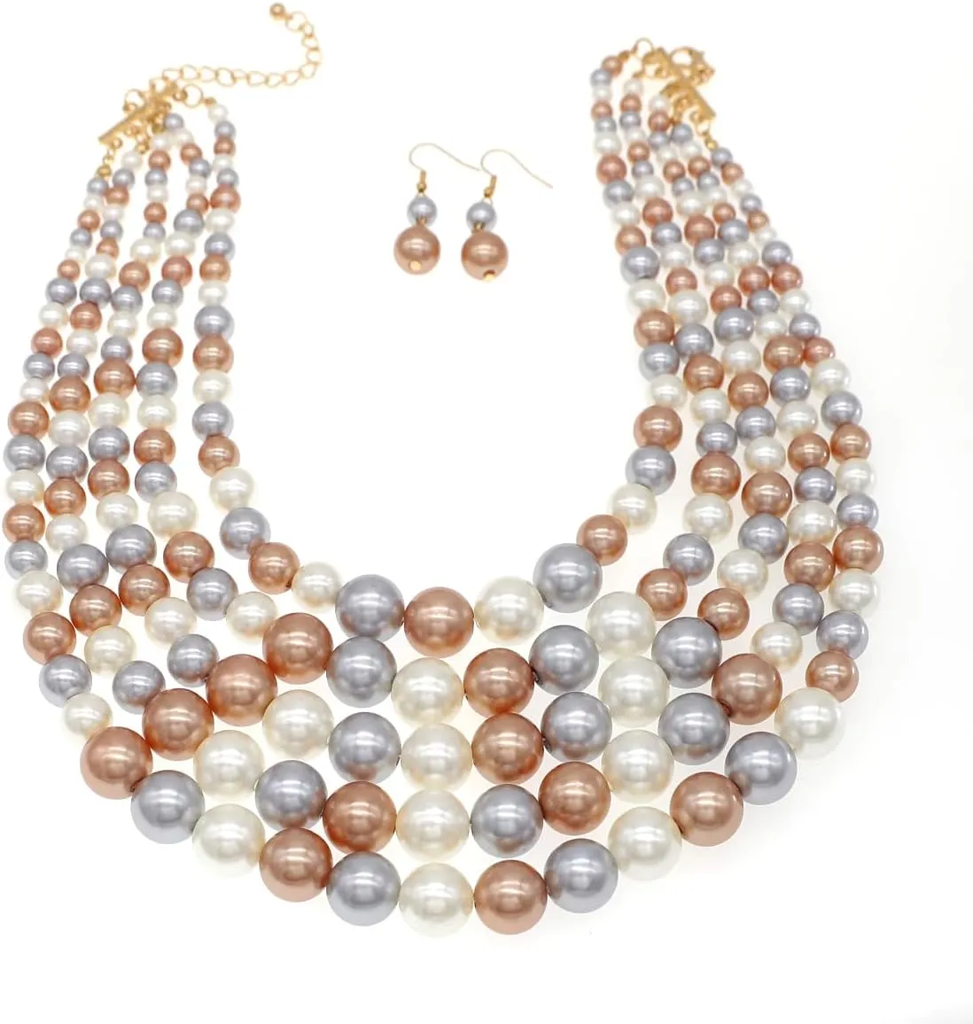 Colorful Faux Pearls Neckalce Set for Women Layered Chunky Pearl Necklaces Earrings Bracelet 1920s Costume Pearl Jewelry Set