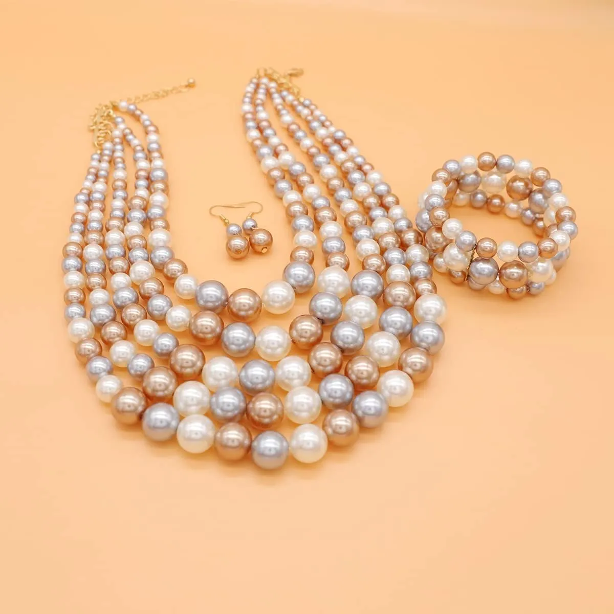 Colorful Faux Pearls Neckalce Set for Women Layered Chunky Pearl Necklaces Earrings Bracelet 1920s Costume Pearl Jewelry Set