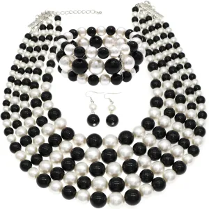 Colorful Faux Pearls Neckalce Set for Women Layered Chunky Pearl Necklaces Earrings Bracelet 1920s Costume Pearl Jewelry Set