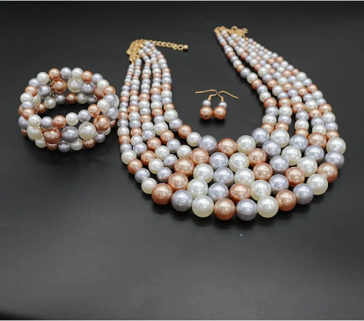 Colorful Faux Pearls Neckalce Set for Women Layered Chunky Pearl Necklaces Earrings Bracelet 1920s Costume Pearl Jewelry Set