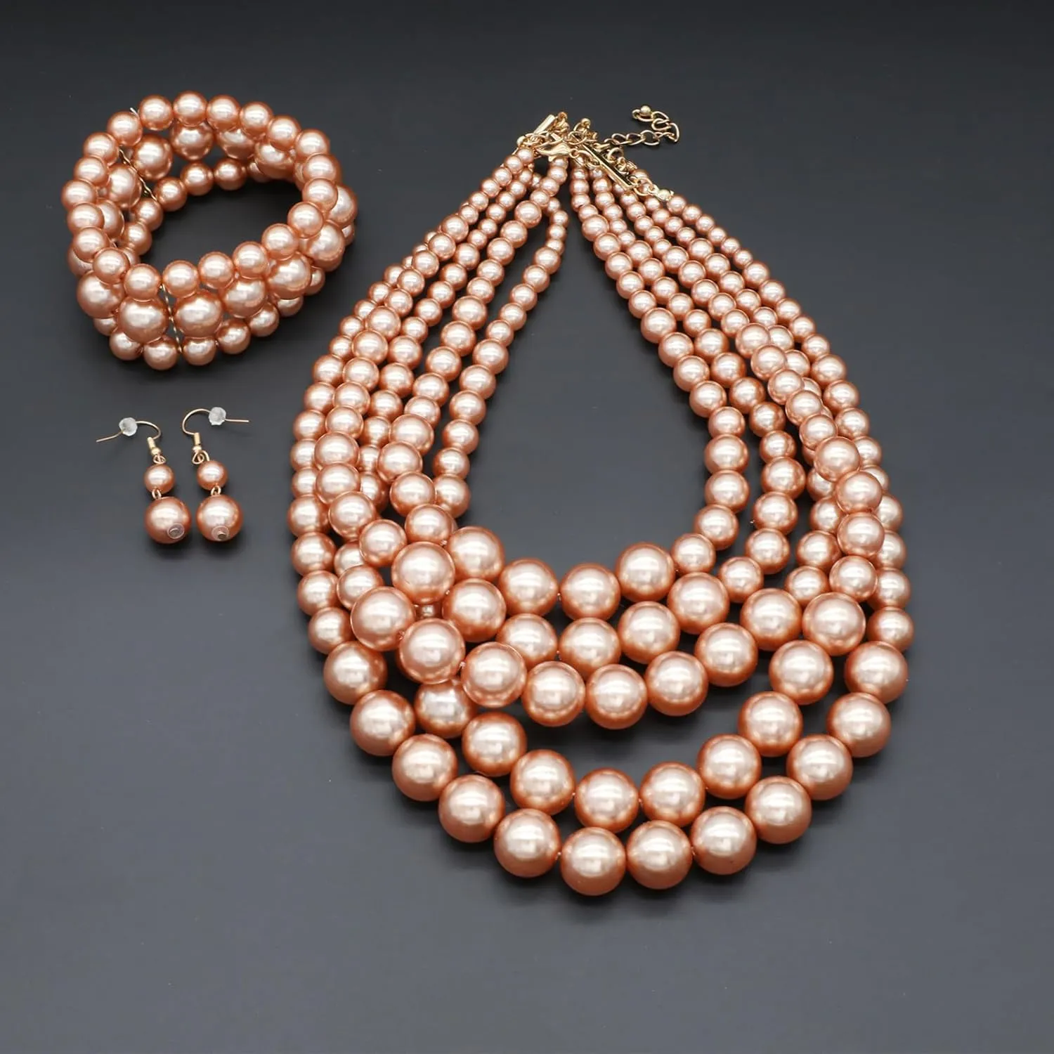 Colorful Faux Pearls Neckalce Set for Women Layered Chunky Pearl Necklaces Earrings Bracelet 1920s Costume Pearl Jewelry Set