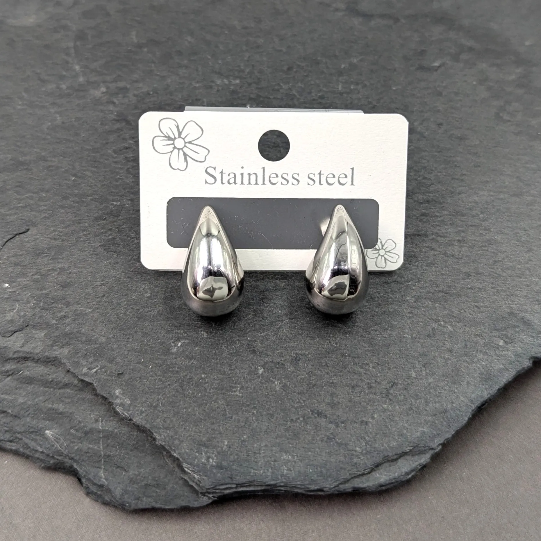 Contemporary drop shape stainless steel earrings