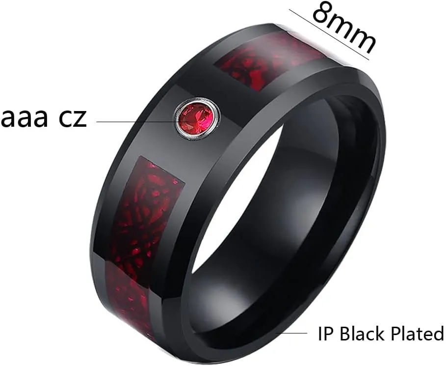 Couple Rings Black and Red Matching Rings His and Her Rings Heart CZ Women Wedding Ring Sets Titanium Men Wedding Bands