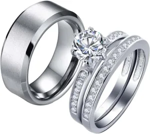 Couple Rings His Her Wedding Ring Sets Matching Rings White Gold Plated AAA CZ Ring Titanium Men Ring