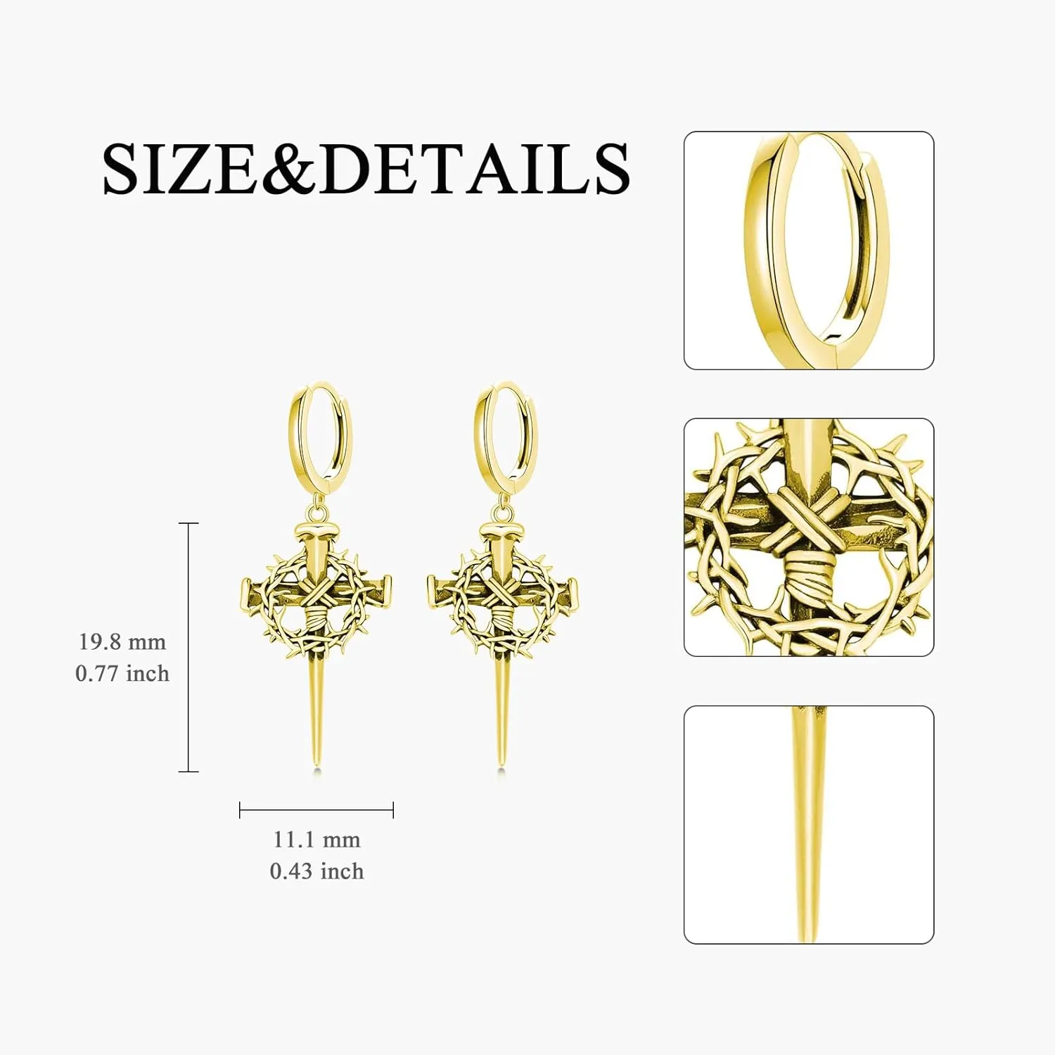 Cross Earrings for Men 925 Sterling Silver Cross Hoop Earrings Hypoallergenic Cross Jewelry Gifts for Men