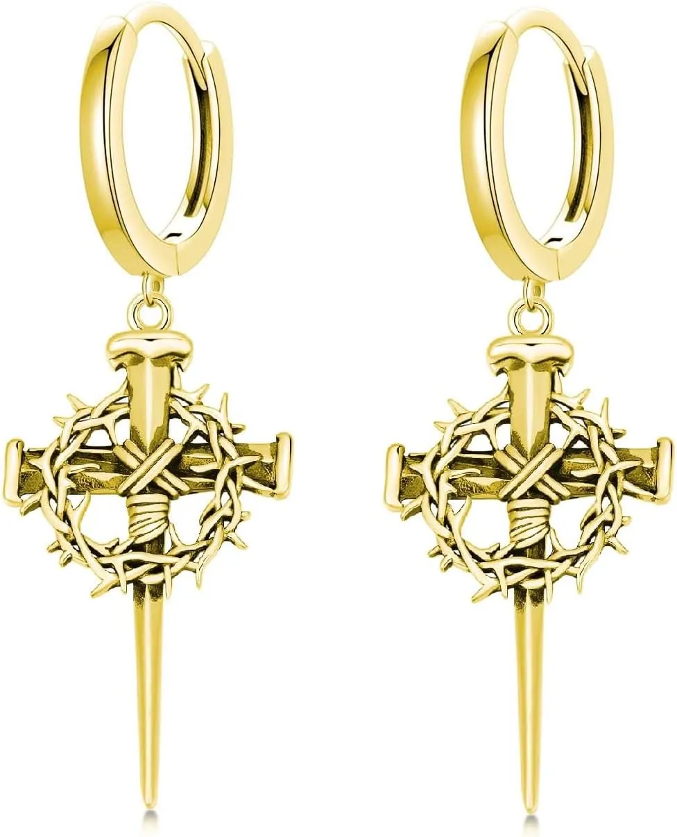 Cross Earrings for Men 925 Sterling Silver Cross Hoop Earrings Hypoallergenic Cross Jewelry Gifts for Men