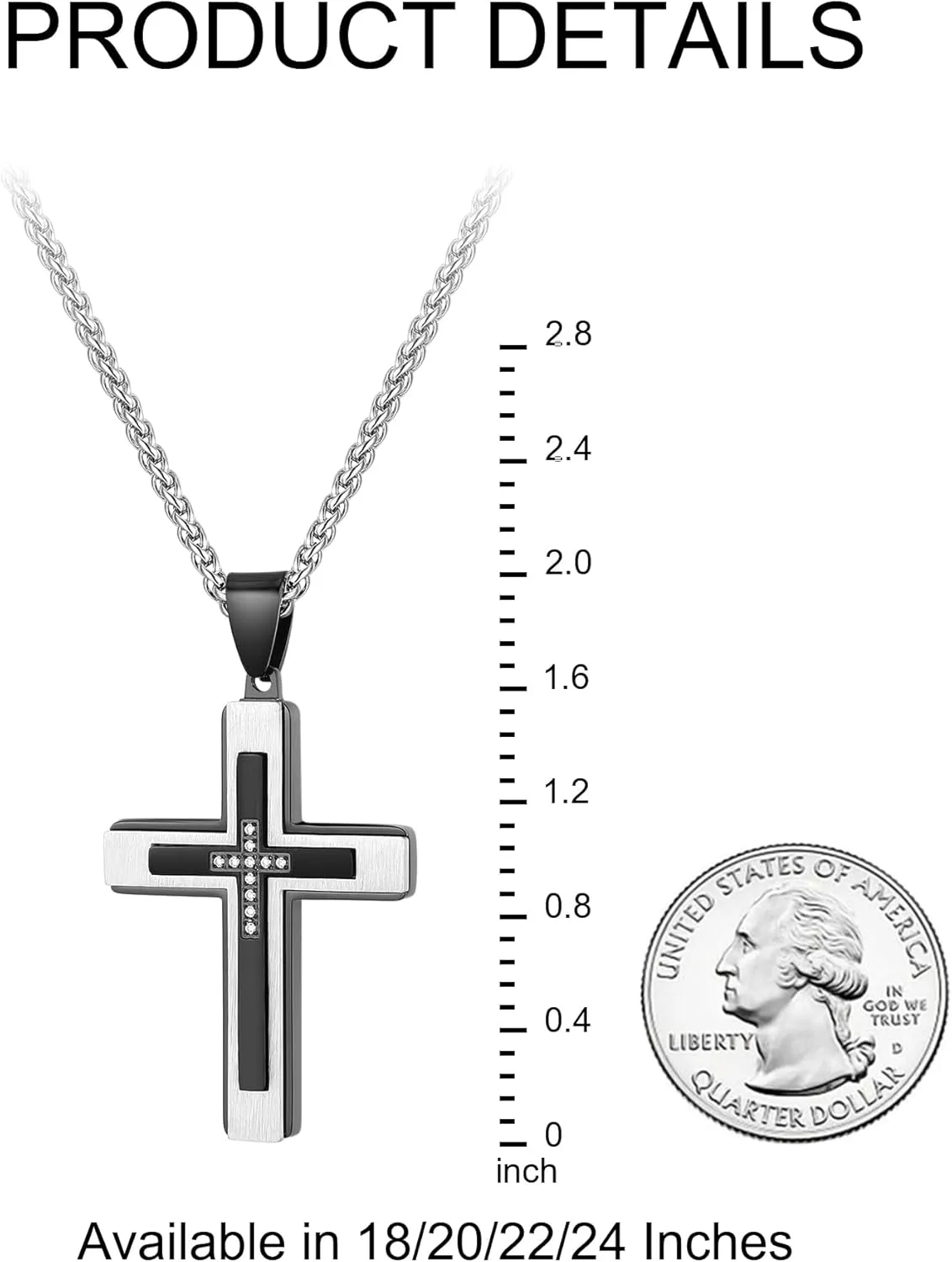 Cross Necklace for Men, Gold Stainless Steel Mens Cross Chain, Cubic Zirconia Cross Pendant Necklaces Christain Jewelry Gift Wheat Chain