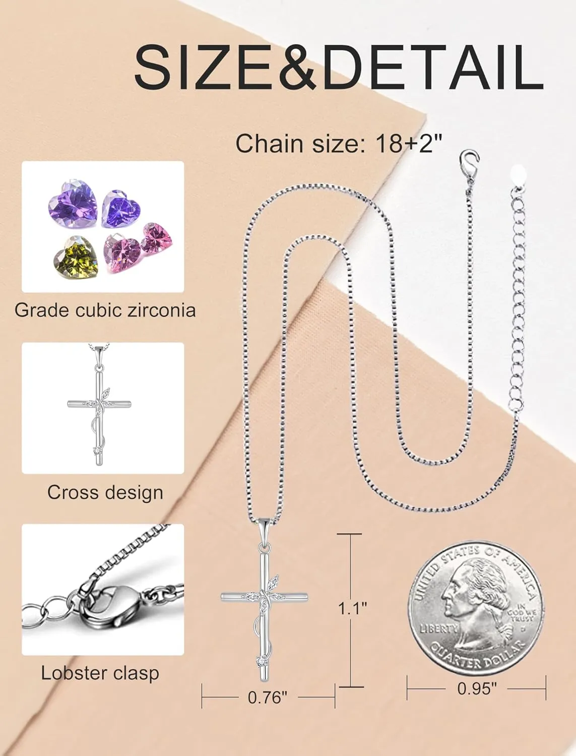 Cross Necklace for Women, 925 Sterling Silver Butterfly Cross Necklaces Birthstone Pendants Christian Crucifix Baptism Jewelry Gifts for Her