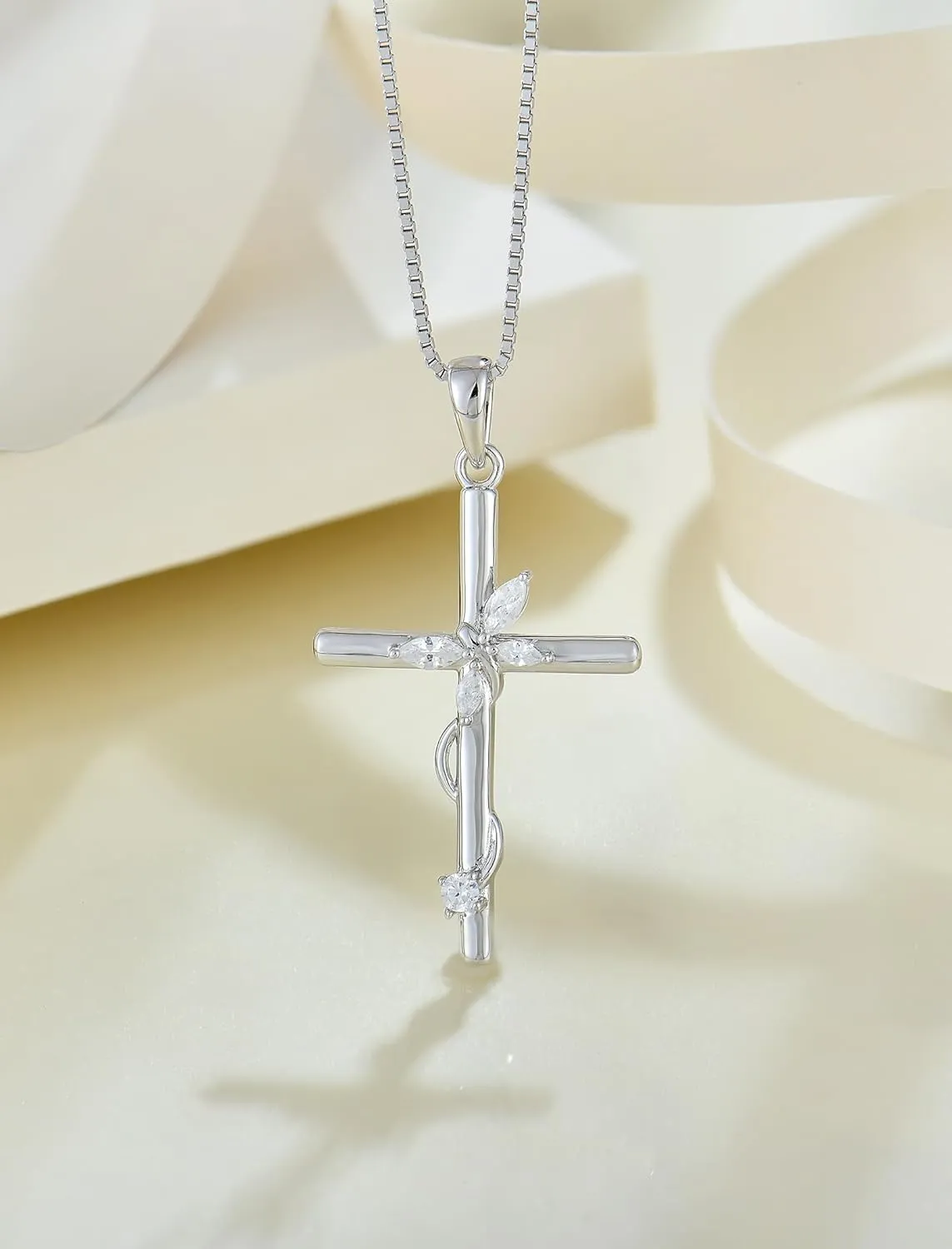 Cross Necklace for Women, 925 Sterling Silver Butterfly Cross Necklaces Birthstone Pendants Christian Crucifix Baptism Jewelry Gifts for Her