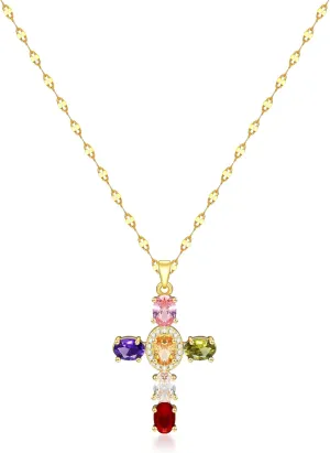 cross necklace for Women Oval Cut Cubic zirconia Cross Necklace Jewellery Cross Charm Chain Necklaces Cubic Zirconia Rhinestone Necklace Birthday Mothers Day Gifts