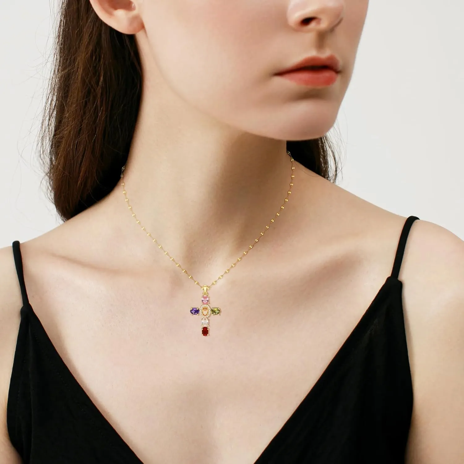 cross necklace for Women Oval Cut Cubic zirconia Cross Necklace Jewellery Cross Charm Chain Necklaces Cubic Zirconia Rhinestone Necklace Birthday Mothers Day Gifts
