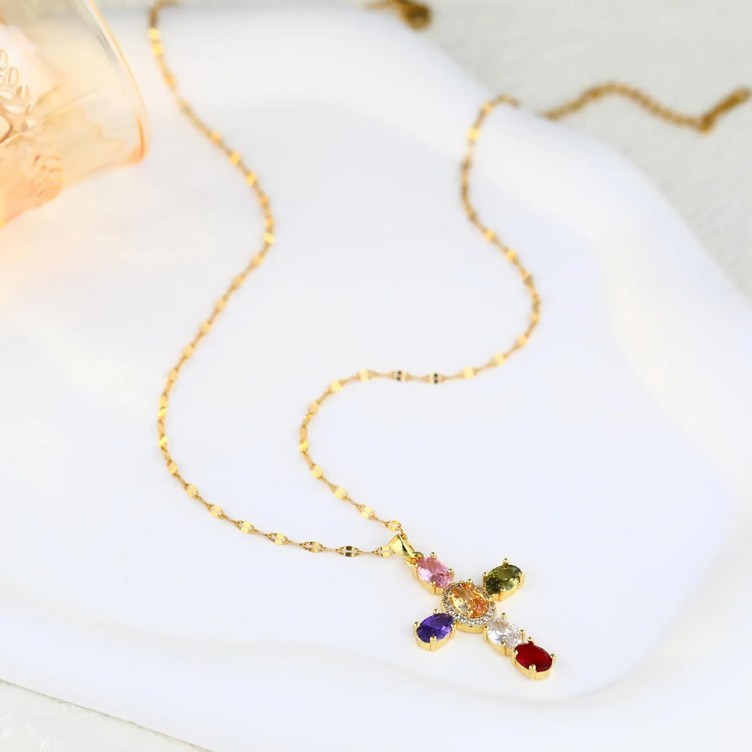 cross necklace for Women Oval Cut Cubic zirconia Cross Necklace Jewellery Cross Charm Chain Necklaces Cubic Zirconia Rhinestone Necklace Birthday Mothers Day Gifts