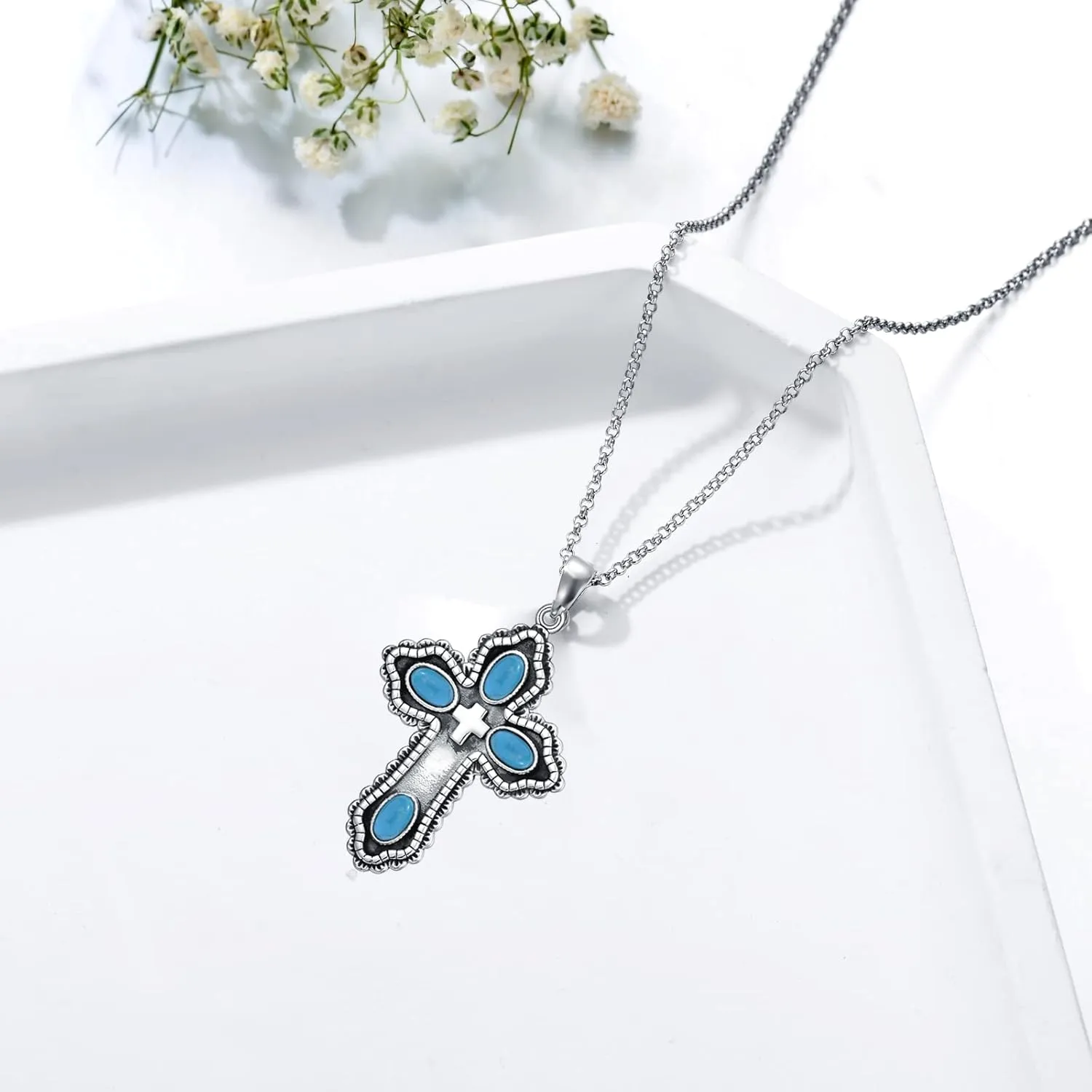 Cross Necklace for Women Southwestern Jade/Red Agate/Lapis/Turquoise Cross Pendant 925 Sterling Silver Religious Cross Pendant Jewelry for Her