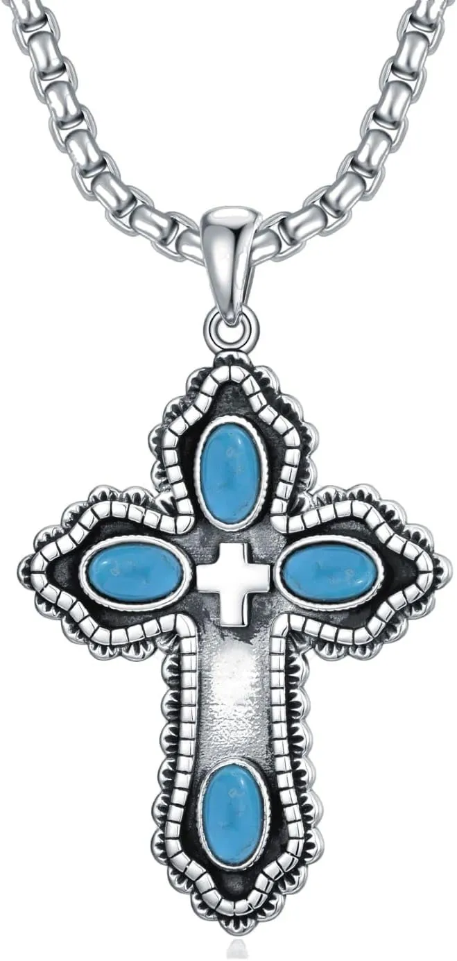 Cross Necklace for Women Southwestern Jade/Red Agate/Lapis/Turquoise Cross Pendant 925 Sterling Silver Religious Cross Pendant Jewelry for Her