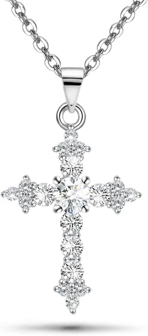 Cross Necklace for Women White Gold Plated Sterling Silver Dainty Cross Pendant Necklaces Baptism Confirmation Jewelry Gifts for Her Wife Mom